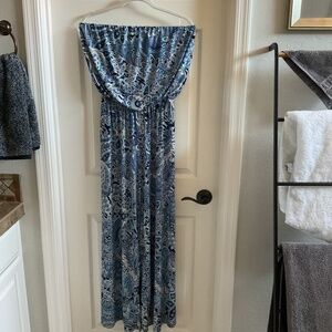 Women’s strapless wide leg flowy jumpsuit